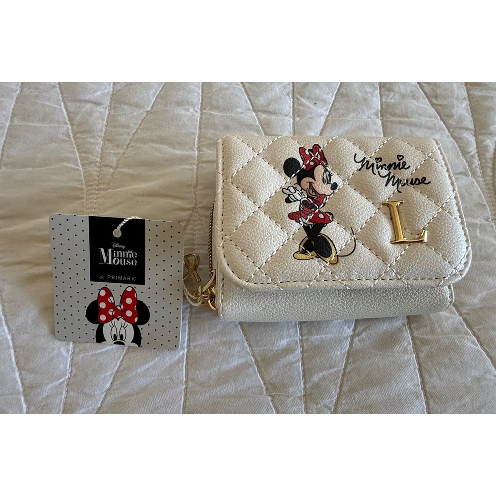 Disney‎ Minnie Mouse Primark Wallet Quilted Beige Gold Initial L NWT